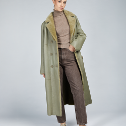 Manteau long en peau de mouton réversible vert 120cm