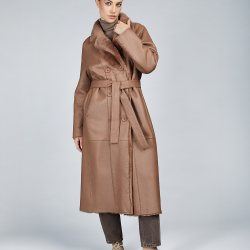 Cappotto lungo in montone reversibile marrone 120cm
