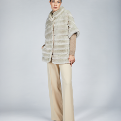 Mantella in rex con retro in lana beige 70cm