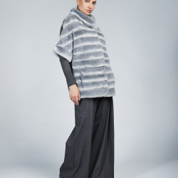 Mantella in rex con retro in lana reversibile grigio 70cm