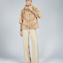 Giacca corta in visone con zip palomino 60cm