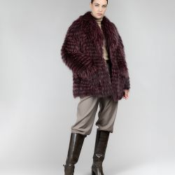 Giacca reversibile con pelliccia di procione, bordeaux, 72 cm