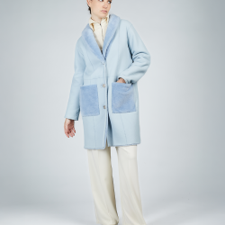 Manteau en peau de mouton avec boutons réversibles bleus de 90cm