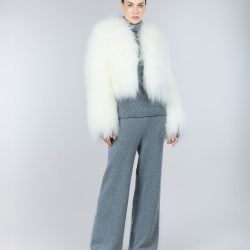 Giacca corta in capra cashmere senza collo bianco 55 cm