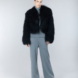 Bomber crop in pelliccia mongolia nero 45 cm