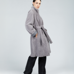 Cappotto di montone con cintura reversibile grigio 100cm