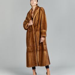 Cappotto lungo in visone, collo inglese, decolorato, 125 cm