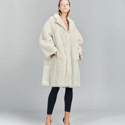 Cappotto in visone, collo inglese, ghiaccio, 95 cm