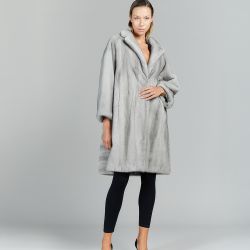 Cappotto in visone, collo inglese, zaffiro, 95 cm